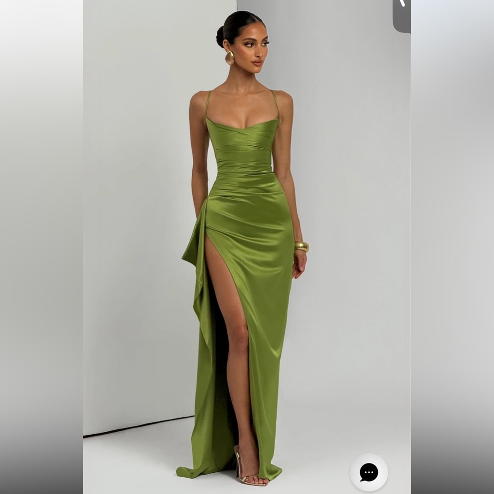Babyboo Helen maxi dress size M color olive green, corset backing with side zip